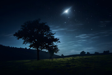 Fototapeta na wymiar A moon and a star, night sky scene