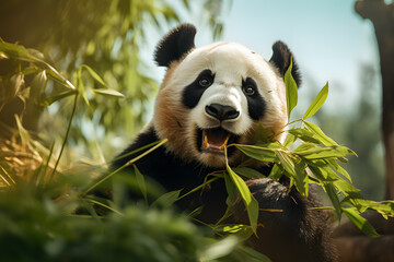 A panda chewing on bamboo