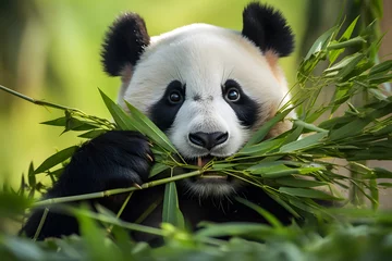 Fotobehang A panda chewing on bamboo © Ployker