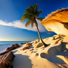 A beach with palm trees.
Generative AI