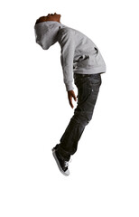 Talent, jump and kid hip hop dancer dancing isolated in a transparent or png background feeling...