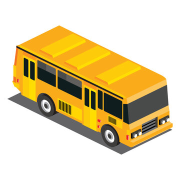 Isometric yellow school bus.Object isolated on white background. 3D icon.