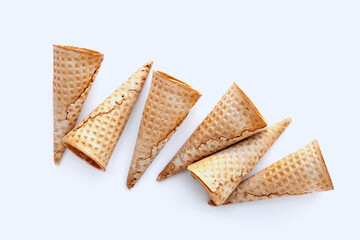 Empty ice cream cone on white background.
