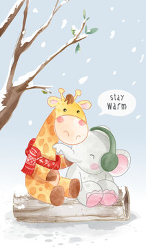 lovely wild animals friend sitting together illustration
