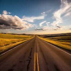 Fototapeta premium An open road disappearing into the horizon, capturing the sense of endless possibilities during the midpoint of a road trip generative ai