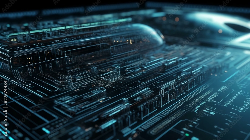 Poster computer futuristic boards with microchips energy chips and transistors on high tech computer abstra