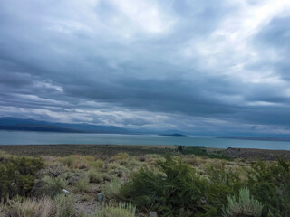 Panoramic view of Mono Lake, near Lee Vining, Mono County, California, USA. Unique saline soda lake...