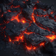 Glowing Lava Cracks on Dark Shiny Rocks, Unique Texture Tile with Mesmerizing Visuals. Generative AI