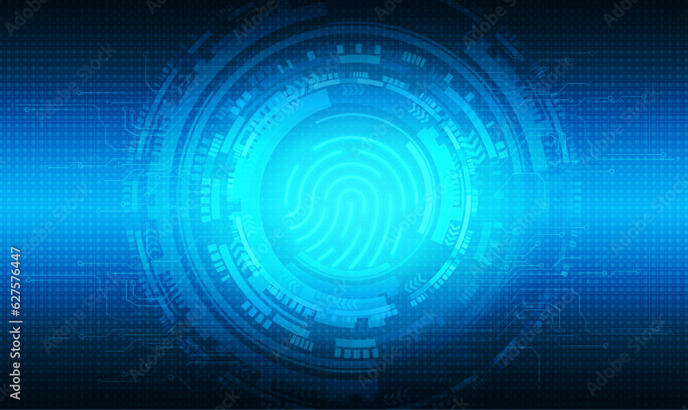 Poster fingerprint scanner icon and round button with metallic background.vector illustration