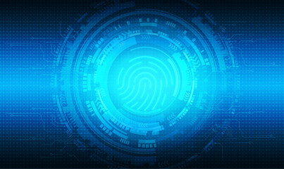 Fingerprint scanner icon and round button with metallic background.Vector illustration