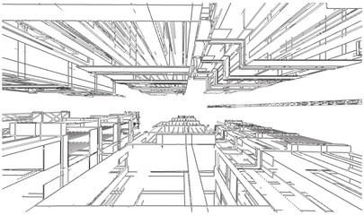 Building perspective construction plan facades architectural sketch.vector illustration