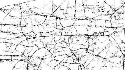 Cracks overlay textured. Distressed black texture. Dark grainy texture on white background. Grain noise particles. Grunge design elements. Vector illustration, EPS 10.