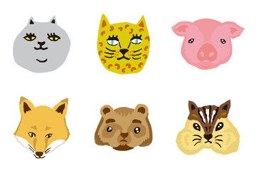 かわいい動物の顔のイラスト集