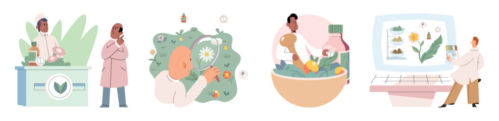 Herbal oils natural medicines. Scientist or doctor making alternative medicine herb, mortar, laboratory glassware plant in tube, flower. Doctor checking medicinal herbs. Herbal medicine. Drug research