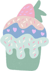 Pastel dessert hand drawn illustration with grainy textured