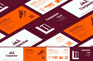 Carpenter business card template set with seamless pattern banner vector illustration