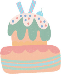 Pastel dessert hand drawn illustration with grainy textured