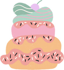 Pastel dessert hand drawn illustration with grainy textured
