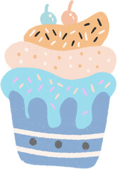 Pastel dessert hand drawn illustration with grainy textured