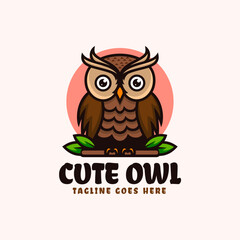 Vector Logo Illustration Cute Owl Mascot Cartoon Style.