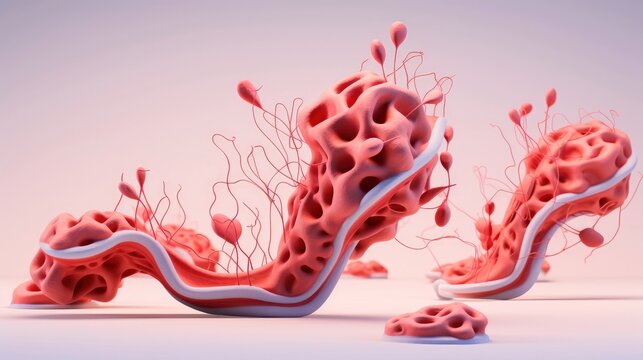 3D illustration mockup of the human organ systems, circulatory, digestive, red and white bloodcells wtih blurred backgroun. Medical education concept, Generative AI illustration