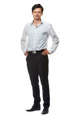 Serious, fashion and portrait of business man on png for casual, trendy and pride. Confidence,...