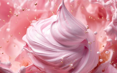 Pink whipped cream texture. Generative AI.
