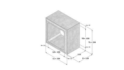 Box Culvert Concrete 150x150x120 3D Illustration with Measurements in Centimeter