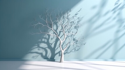 Soothing Light Blue Minimalism: Abstract Background with Delicate Tree Branch Shadows for Elegant Product Presentation. Generative AI