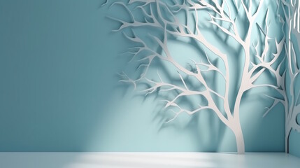 Soothing Light Blue Minimalism: Abstract Background with Delicate Tree Branch Shadows for Elegant Product Presentation. Generative AI