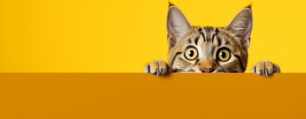 Bengal Kitten or Cat on Yellow Background, Energetic Expressions and Big Mouth Captured with Photo Realistic Techniques, generative ai