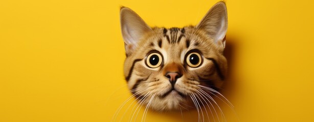 Bengal Kitten or Cat on Yellow Background, Energetic Expressions and Big Mouth Captured with Photo Realistic Techniques, generative ai