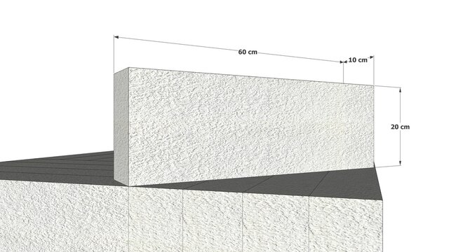 Grey Light Bricks 10cm 3D Illustration with Measurements in Centimeter