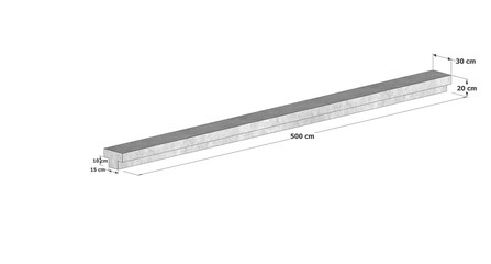 Precast Concrete Single Tee 30x20x500 3D Illustration with Measurements in Centimeter