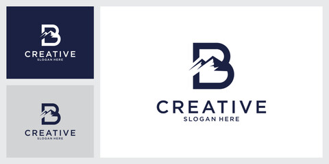 Initial letter B with mountain vector logo design template