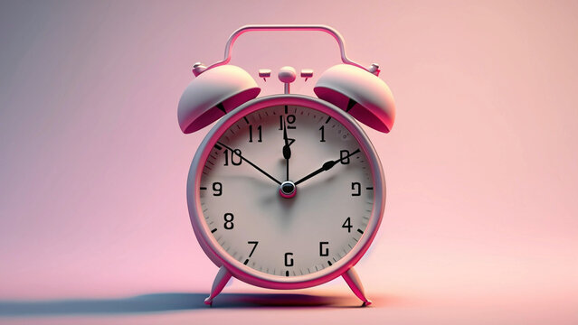 3d Vintage alarm clock  pastel background with natural light that falls on the ground over time