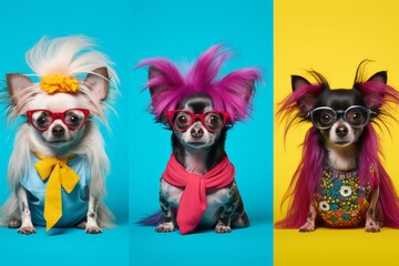 Fototapeta premium Cute Dog Photos Against a Colorful Background, Showcasing Expressive Faces and Emotional Expressions in a Low-Angle Shot, generative ai
