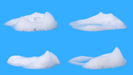 white foam from soap isolated on a blue background - obrazy, fototapety, plakaty