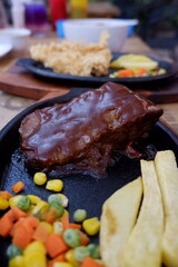 grilled meat with vegetables