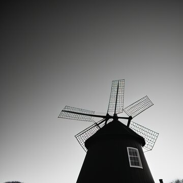 Black windmill against on sky in monochrome tone
