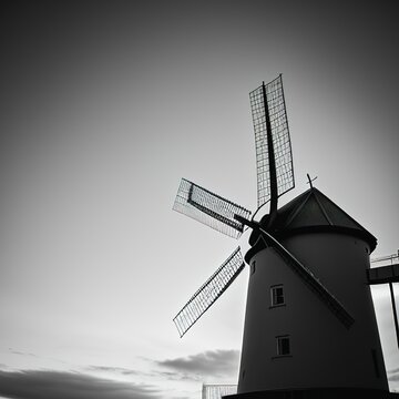 Black windmill against on sky in monochrome tone