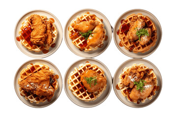 Collection of Chicken and Waffles Dishes Isolated on Transparent Background. Generative AI