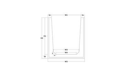 U-Ditch Concrete Drain 2D Front Illustration with Notation