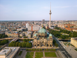 Aerial view of the television tower （Fernsehturm） and Berlin cathedral in the city of Berlin, Germany.  © yujie