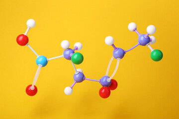 Structure of molecule on yellow background. Chemical model