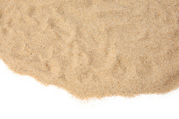 Dry beach sand isolated on white, top view