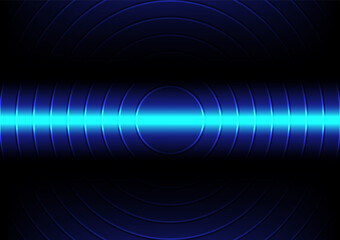 Blue horizontal glowing neon light with multiple circle background