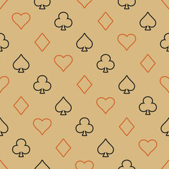 Symbols of Suits Card Seamless Pattern Background. Gambling hand drawn.
