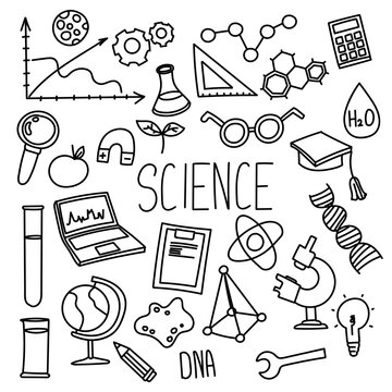 Science doodle illustration. Vector. Can be used for educational materials, presentations, or science-themed designs to engage and inspire curiosity in students and learners