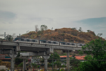 New panama metro system is being built. New metro rail car is arriving to station that leads to the...